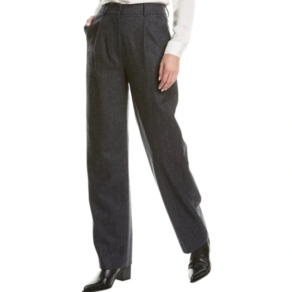 Theory Wool Blend Rumi Gray Pleat Front Wide Leg Trouser Pants sz.00 NWT